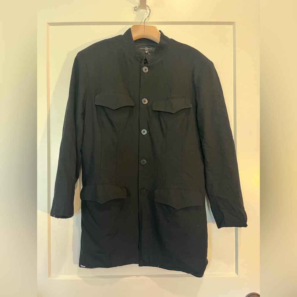 Best Dressed Monk mandarin collar utilitarian minimalist black wool jacket Sz M